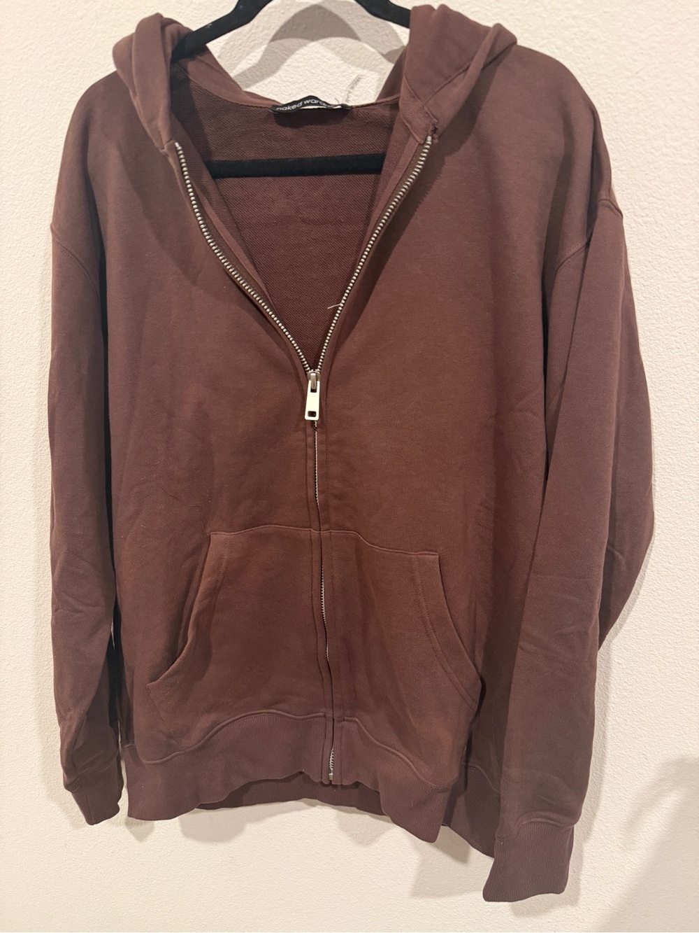 Naked Wardrobe brown oversized zip up hoodie